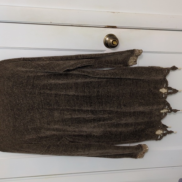 Henri Bendel Lianne Barnes Sz 2 Brown Sweater Accented with Pearls and Sequins - Picture 7 of 8